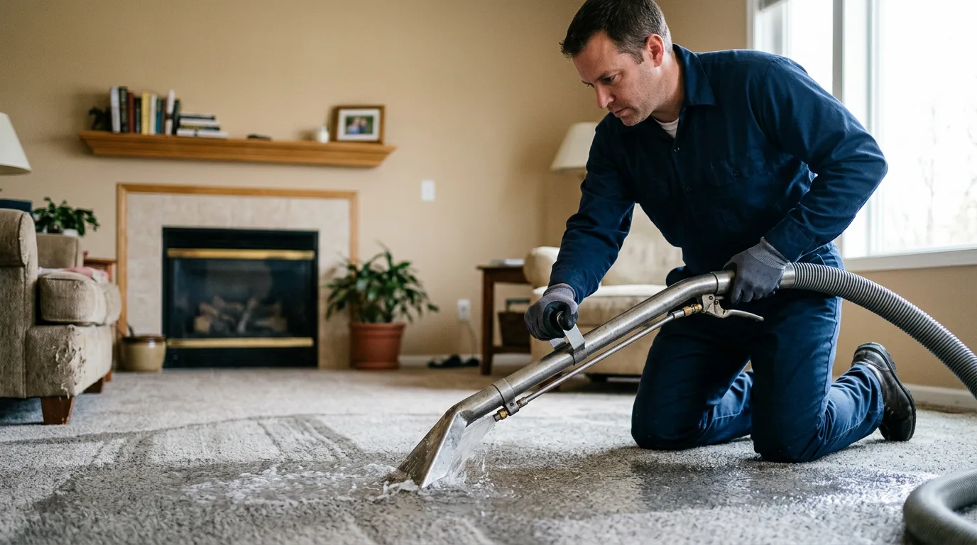 Water damage restoration technician working near Derby, IA